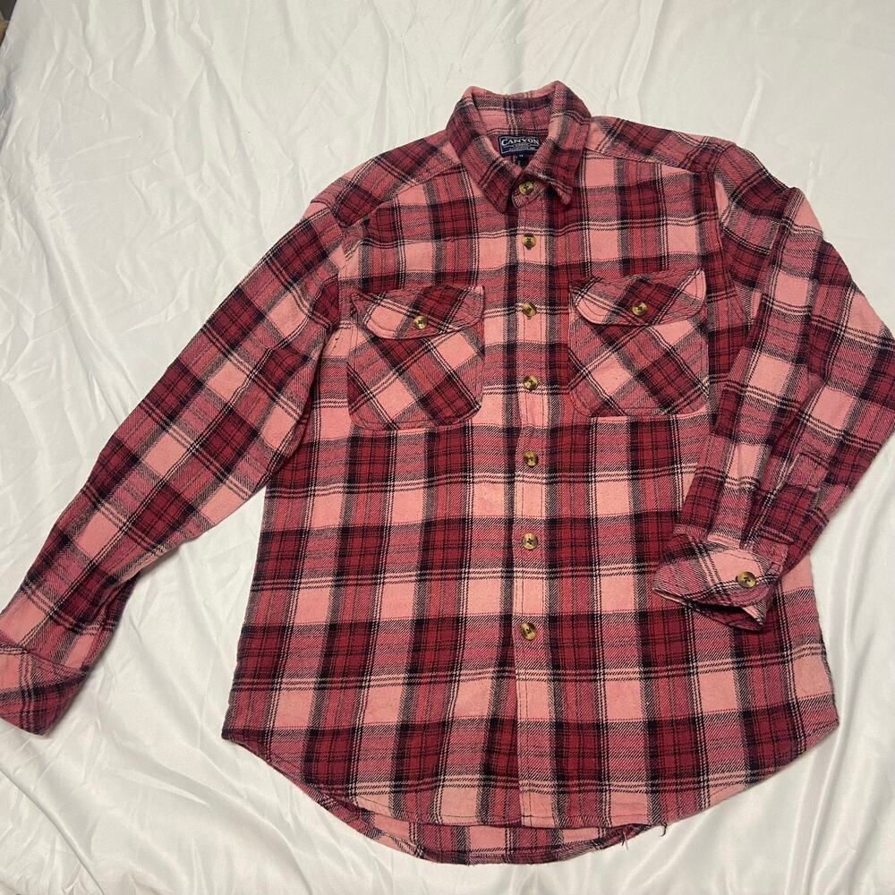 Canyon Creek Shirt Flannel Pink Size M Button Up Long Sleeve Soft Warm Button Up